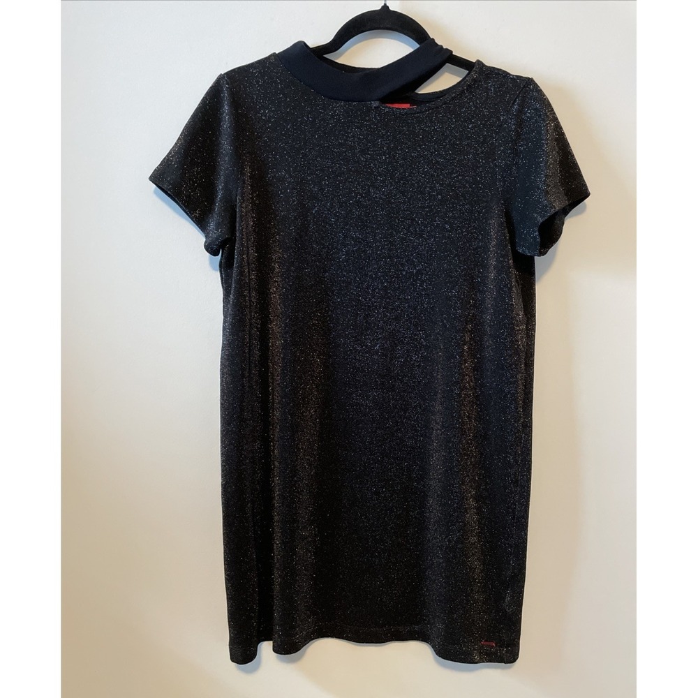 Philanthropy Medium Black Sparkle T Shirt Dress Cutout Neck Mini Dress